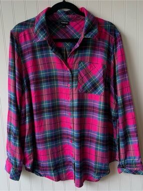 Torrid Super Soft Pink Plaid Button Front Flannel Shirt Size 1